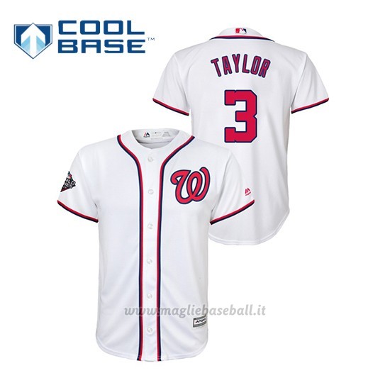 Maglia Baseball Bambino Washington Nationals 3 Michael A. Tayl Or 2019 World Series Bound Cool Base Bianco